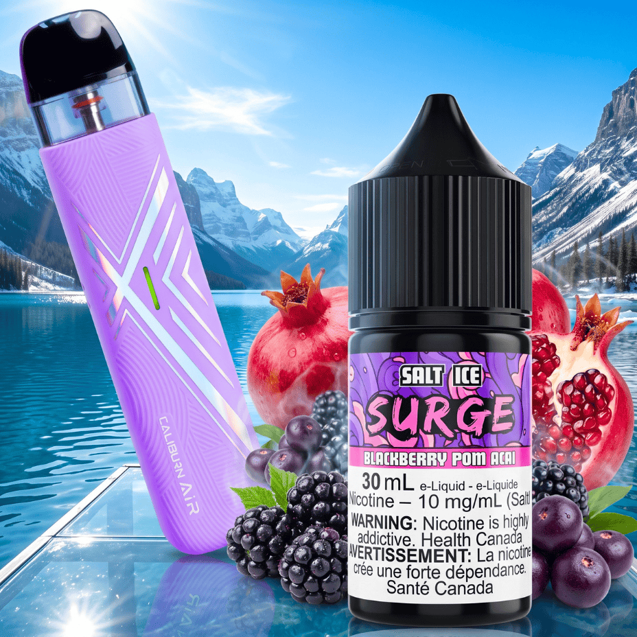 Caliburn Air Pod Kit / Surge Blackberry Pom Acai Ice Salt Nic E-Liquid 30mL 10mg Winkler Vape SuperStore and Bong Shop Manitoba Canada