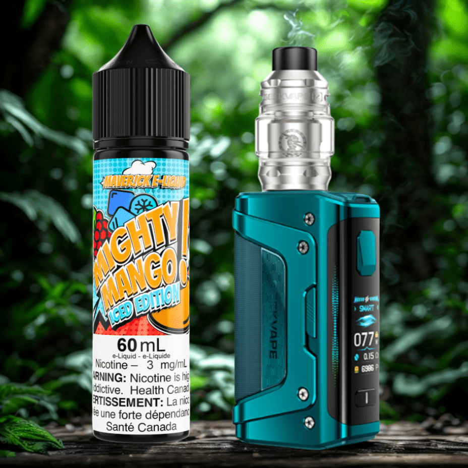 GeekVape Aegis Legend 5 Box Mod Kit and Maverick 60mL Freebase E-Liquid at Winkler Vape SuperStore and Bong Shop Manitoba Canada