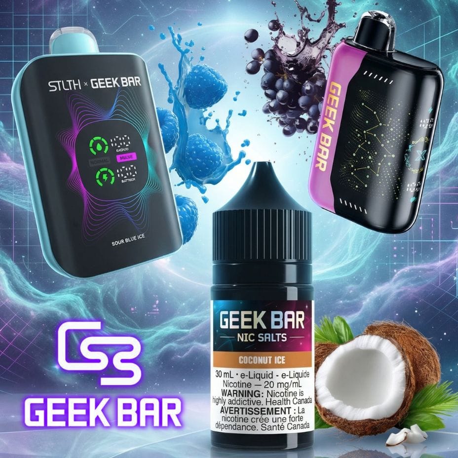 Geek Bar Disposables and Salt Nic E-Liquid Winkler Vape SuperStore and Bong Shop Manitoba Canada