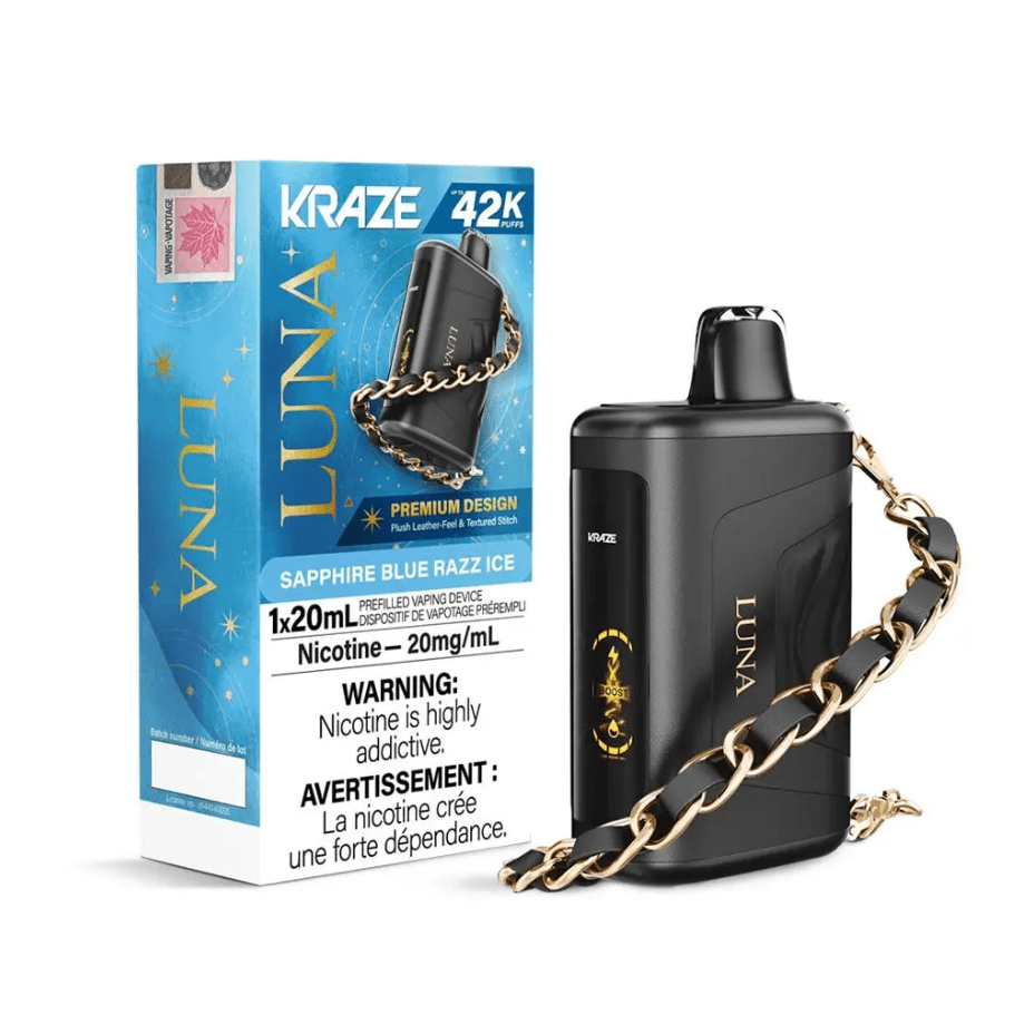 Kraze Luna Disposable Vape 42k-Sapphire Blue Razz Ice in Manitoba Canada