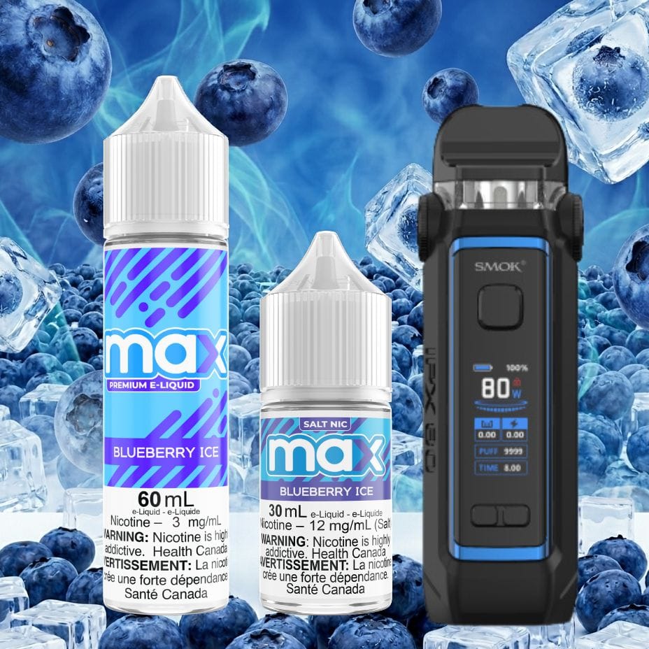 Max Blueberry Ice Freebase E-Liquid and Salt E-Liquid and Smok IPX80 Pod Kit Winkler Vape SuperStore and Bong Shop Manitoba Canada
