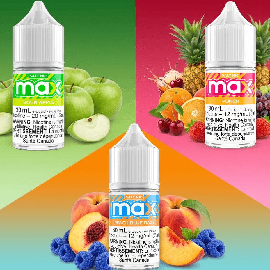 Max Salts Sour Apple / Punch / Peach Blue Razz 30mL Winkler Vape SuperStore and Bong Shop Manitoba Canada