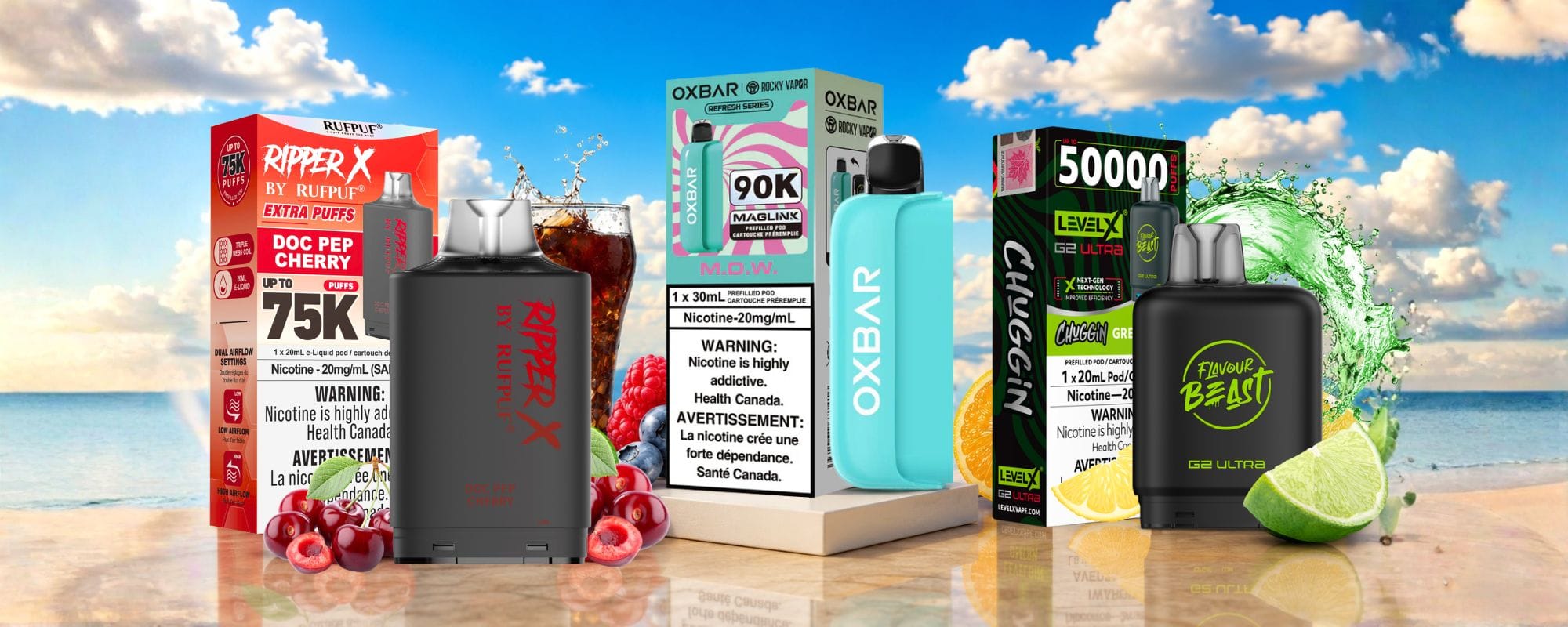 Oxbar Maglink 90K, Level X G2 Ultra 50K, Ripper X 75K Closed Pods Winkler Vape SuperStore and Bong Shop Manitoba Canada