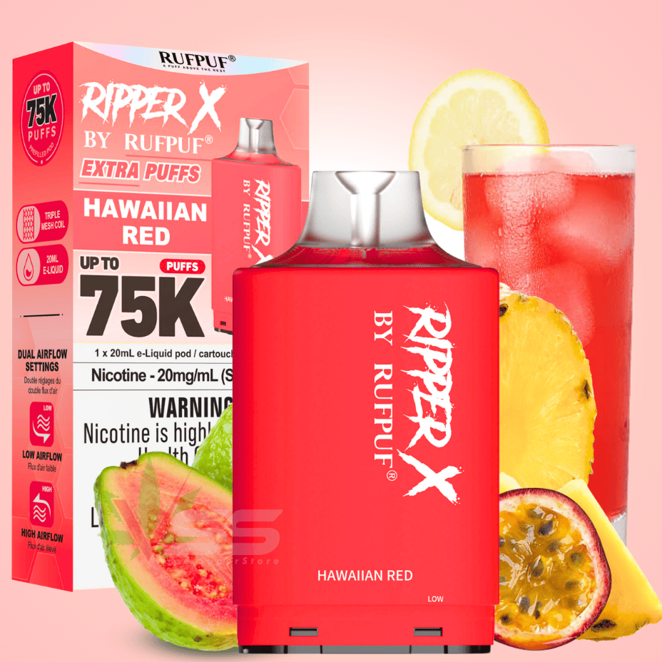 RufPuf Ripper X 75K Pod Hawaiian Red Winkler Vape SuperStore and Bong Shop Manitoba Canada