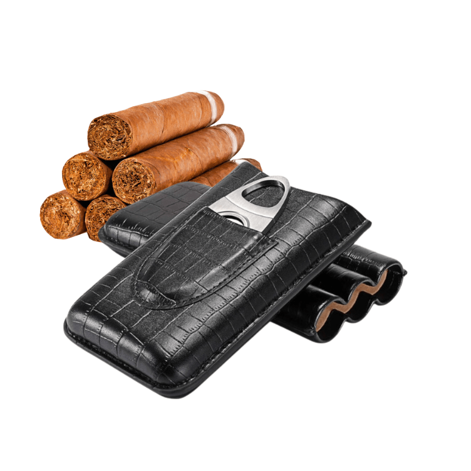 Cigar Extra Cigar Accessories Black Leather Sikarlan 3 Finger Croc Cigar Case w/Cigar Cutter Sikarlan 3 Finger Croc Cigar Case w/Cigar Cutter-Winkler Vape MB