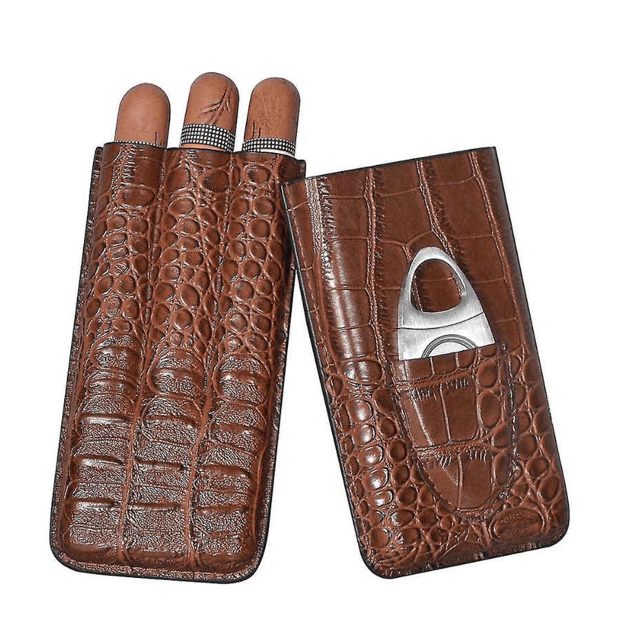 Cigar Extra Cigar Accessories Brown Leather Sikarlan 3 Finger Croc Cigar Case w/Cigar Cutter Sikarlan 3 Finger Croc Cigar Case w/Cigar Cutter-Winkler Vape MB