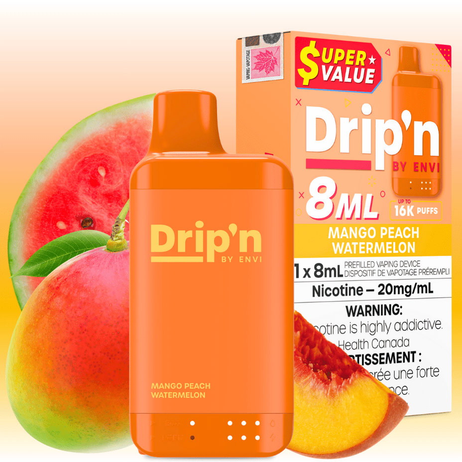 Drip'n by Envi 16K Disposable Vape - Mango Peach Watermelon 8mL / 16000 Puffs / 20mg Winkler Vape SuperStore and Bong Shop Manitoba Canada