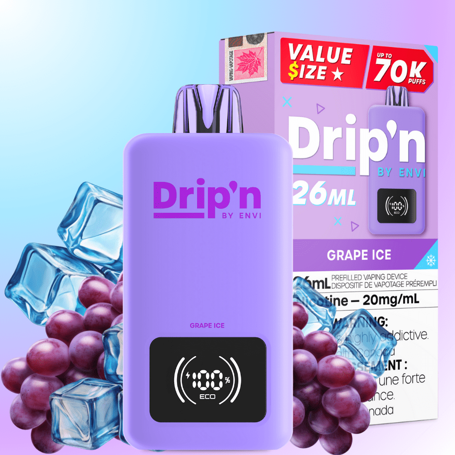 Drip'n by Envi 70K Disposable Vape - Grape Ice 26mL / 70000 Puffs / 20mg Winkler Vape SuperStore and Bong Shop Manitoba Canada