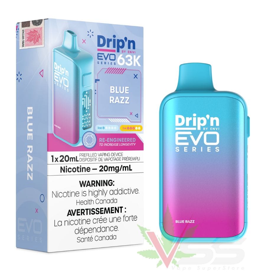 Drip'n by Envi Evo 63K Disposable Vape - Blue Razz Winkler Vape SuperStore and Bong Shop Manitoba Canada