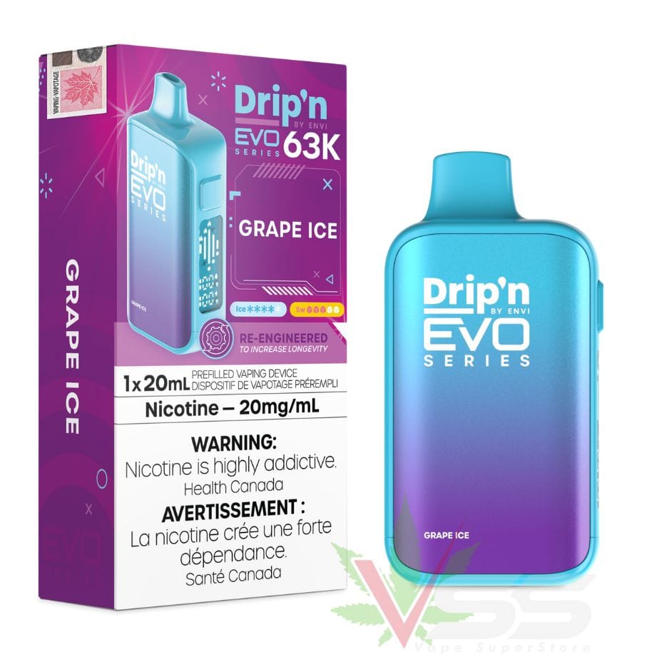 Drip'n by Envi Evo 63K Disposable Vape - Grape Ice Winkler Vape SuperStore and Bong Shop Manitoba Canada