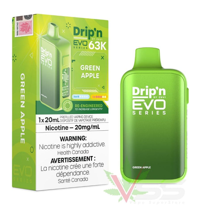 Drip'n by Envi Evo 63K Disposable Vape - Green Apple Winkler Vape SuperStore and Bong Shop Manitoba Canada