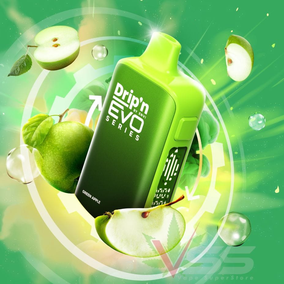 Drip'n by Envi Evo 63K Disposable Vape - Green Apple Winkler Vape SuperStore and Bong Shop Manitoba Canada
