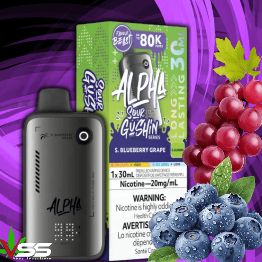 Flavour Beast Alpha 80K Disposable Vape-S. Blueberry Grape 80000 Puffs / 20mg Winkler Vape SuperStore and Bong Shop Manitoba Canada