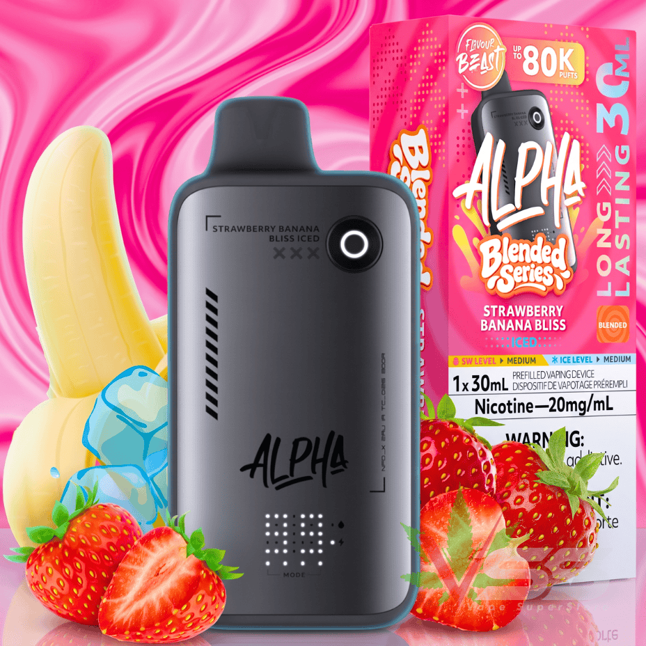Flavour Beast Alpha 80K Disposable Vape-Strawberry Banana Bliss Iced 80000 Puffs / 20mg Winkler Vape SuperStore and Bong Shop Manitoba Canada