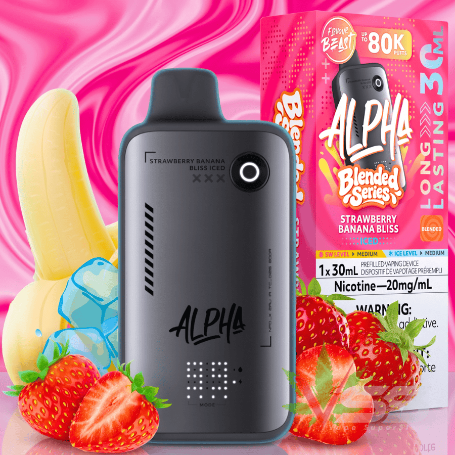 Flavour Beast Alpha 80K Disposable Vape-Strawberry Banana Bliss Iced 80000 Puffs / 20mg Winkler Vape SuperStore and Bong Shop Manitoba Canada