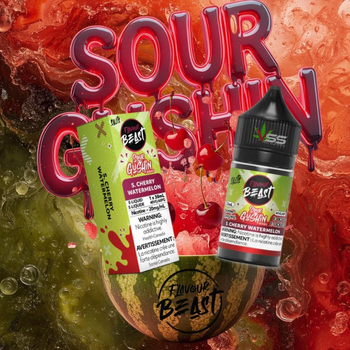 Flavour Beast Gushin Salts - Sour Cherry Watermelon 30ml / 20mg Winkler Vape SuperStore and Bong Shop Manitoba Canada