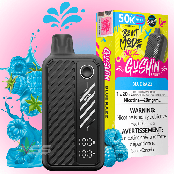 Flavour Beast Max 2 Disposable Vape-Gushin Blue Razz 20mg / 50000 Puffs Winkler Vape SuperStore and Bong Shop Manitoba Canada