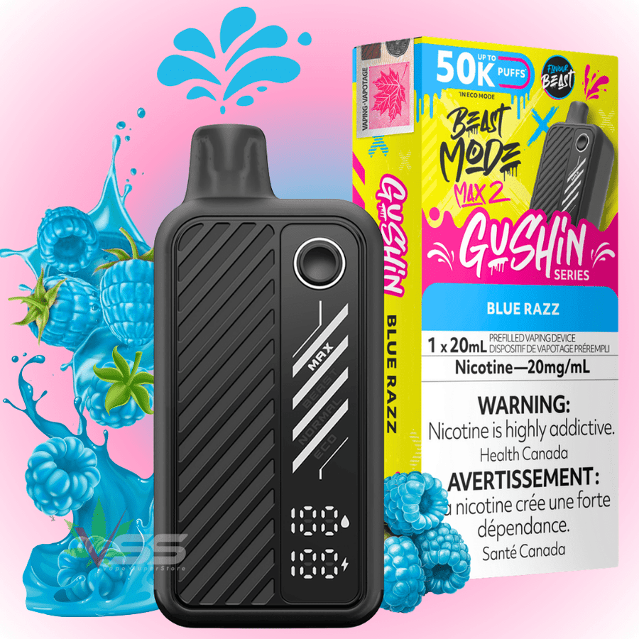 Flavour Beast Max 2 Disposable Vape-Gushin Blue Razz 20mg / 50000 Puffs Winkler Vape SuperStore and Bong Shop Manitoba Canada