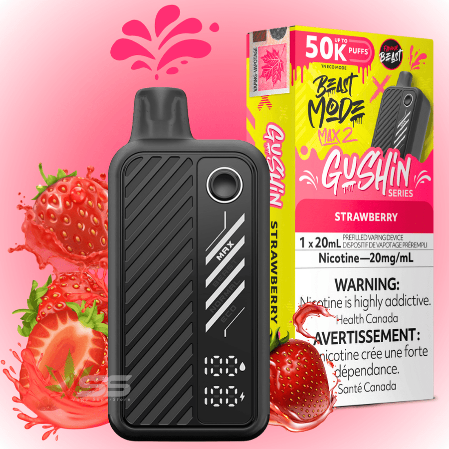 Flavour Beast Max 2 Disposable Vape-Gushin Strawberry 20mg / 50000 Puffs Winkler Vape SuperStore and Bong Shop Manitoba Canada