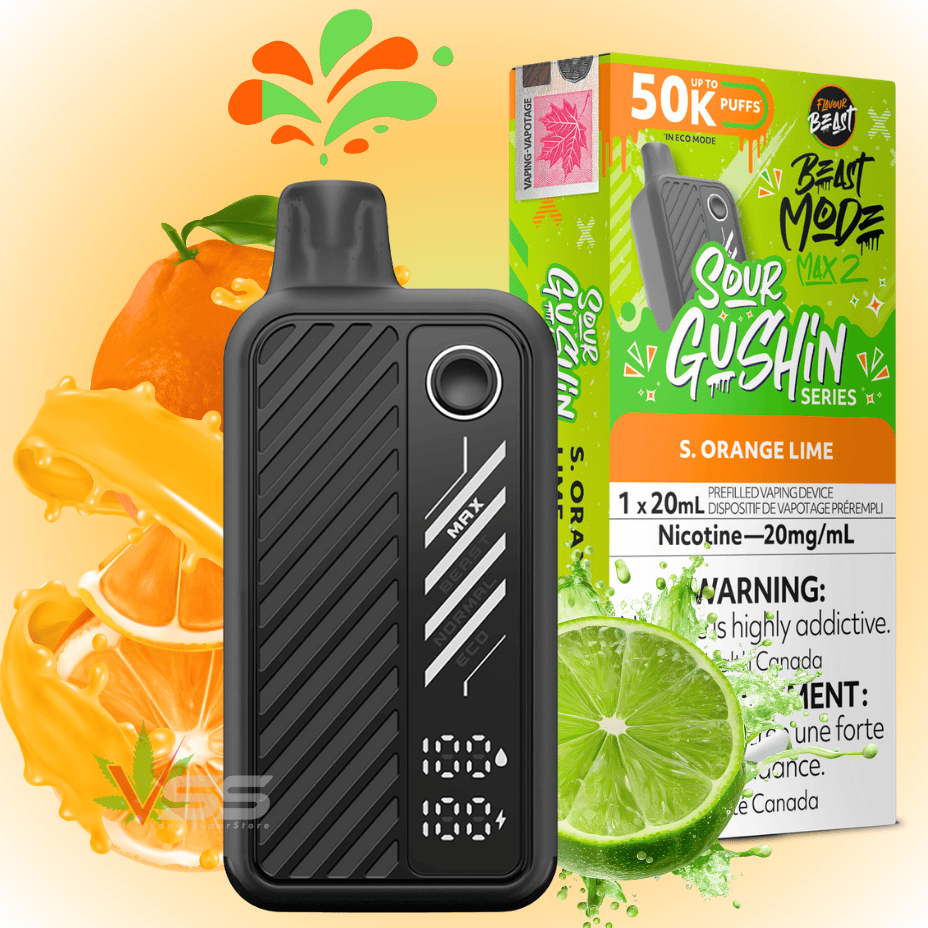 Flavour Beast Mode Max 2 50k Disposable Vape Gushin S. Orange Lime Winkler Vape SuperStore and Bong Shop Manitoba Canada