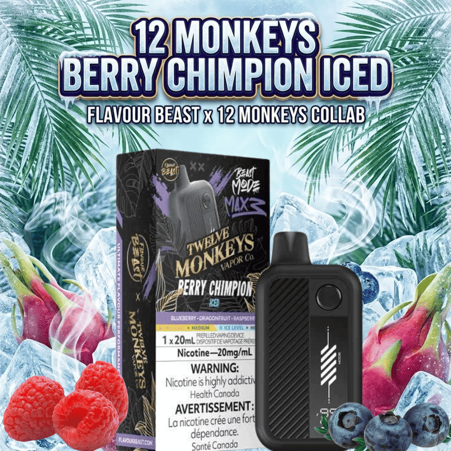Flavour Beast Mode Max 3 60K Disposable Vape - 12 Monkey-Berry Chimpion Iced 60000 Puffs / 20mg Winkler Vape SuperStore and Bong Shop Manitoba Canada