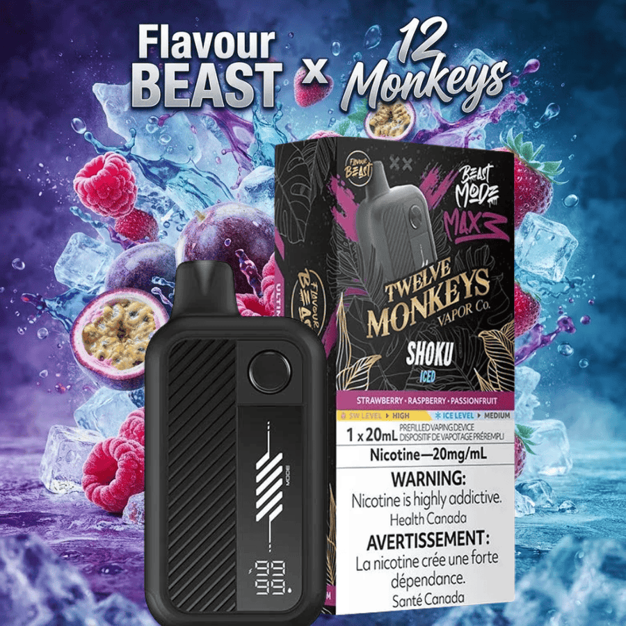 Flavour Beast Mode Max 3 60K Disposable Vape - 12 Monkey-Shoku Iced 60000 Puffs / 20mg Winkler Vape SuperStore and Bong Shop Manitoba Canada