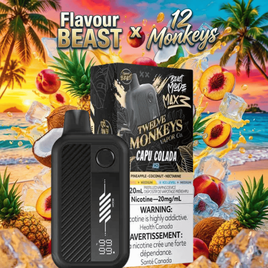 Flavour Beast Mode Max 3 60K Disposable Vape - 12 Monkeys Capu Colada Iced 60000 Puffs / 20mg Winkler Vape SuperStore and Bong Shop Manitoba Canada