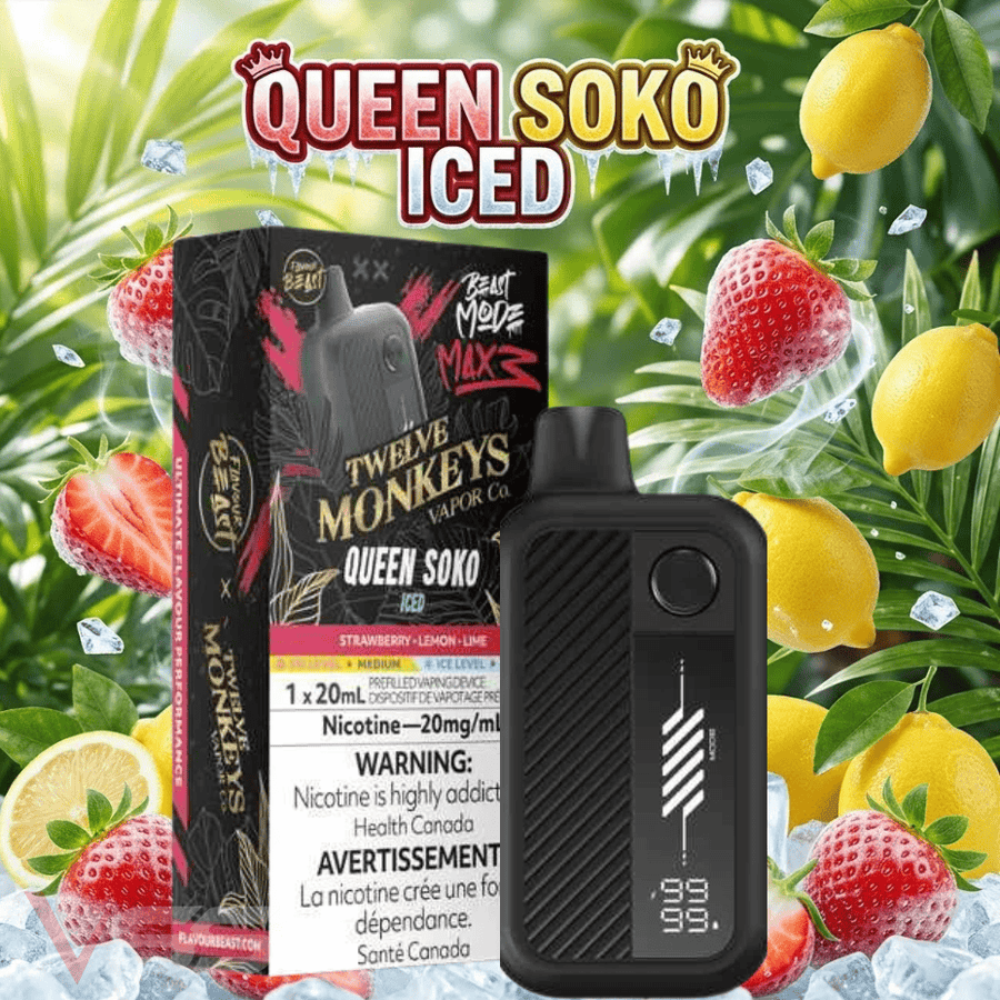 Flavour Beast Mode Max 3 60K Disposable Vape - 12 Monkeys Queen Soko Iced 60000 Puffs / 20mg Winkler Vape SuperStore and Bong Shop Manitoba Canada