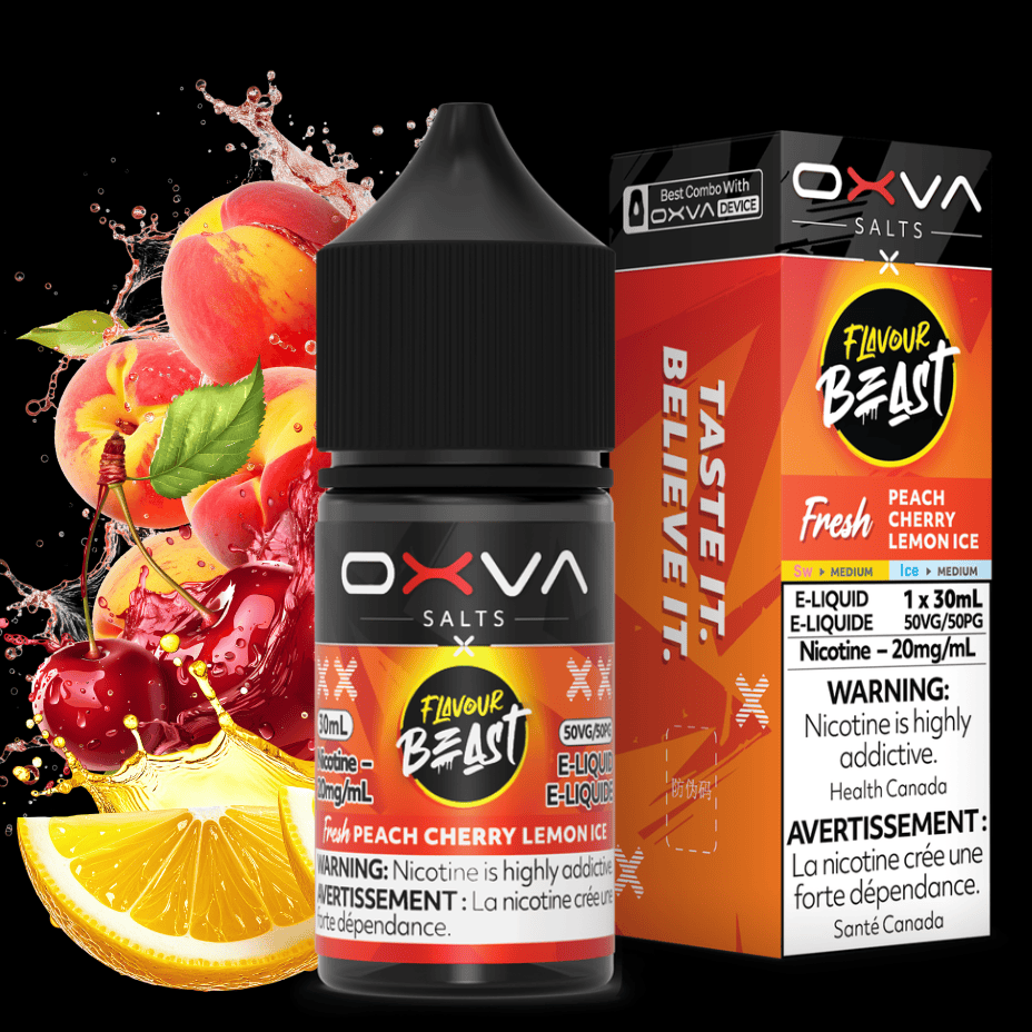 Flavour Beast x OXVA E-Liquid - Fresh Peach Cherry Lemon Ice Salt 30mL / 20mg Winkler Vape SuperStore and Bong Shop Manitoba Canada