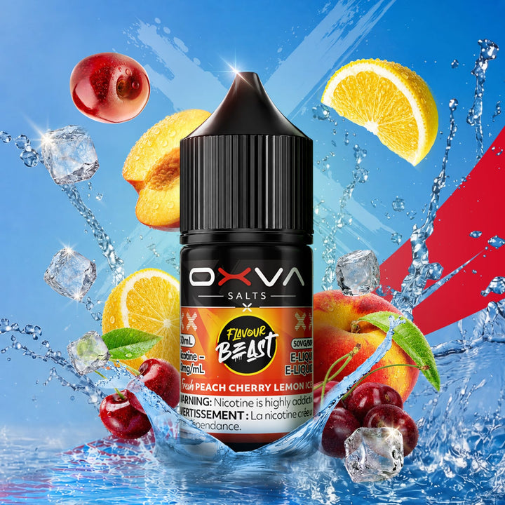Flavour Beast x OXVA E-Liquid - Fresh Peach Cherry Lemon Ice Salt 30mL / 20mg Winkler Vape SuperStore and Bong Shop Manitoba Canada