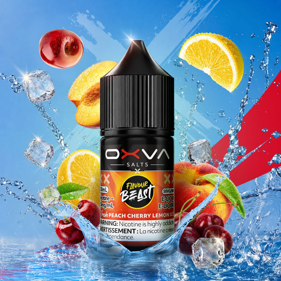 Flavour Beast x OXVA E-Liquid - Fresh Peach Cherry Lemon Ice Salt 30mL / 20mg Winkler Vape SuperStore and Bong Shop Manitoba Canada