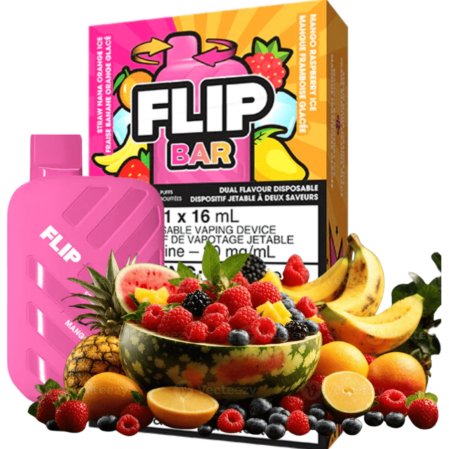 FLIP BAR Disposables 9000 Puffs / 20mg FLIP BAR 9000 Disposable Vape-Straw Nana Orange Ice & Mango Raspberry Ice