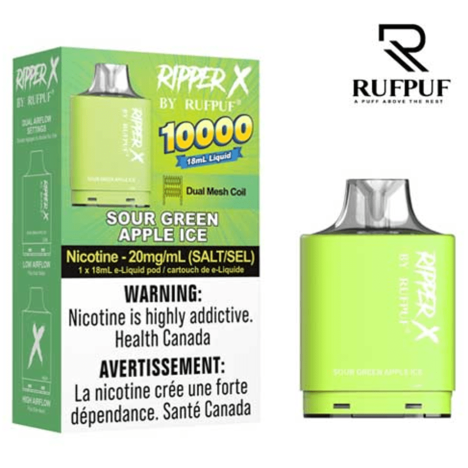 GCORE Closed Pod System RufPuf Ripper X Pod 10,000-Sour Green Apple Ice RufPuf Ripper X Pod 10,000-Honeydew Pineapple in Alberta
