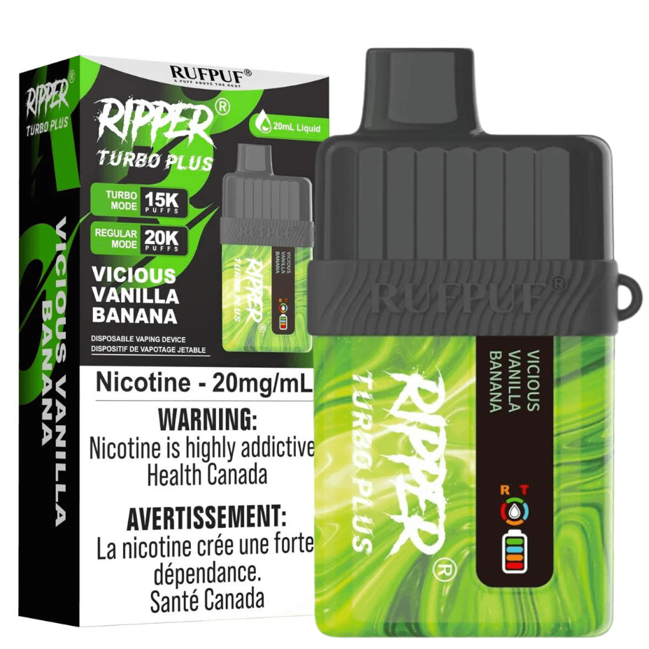 GCORE Disposables 20000 Puffs / 20mg RufPuf Ripper Turbo Plus 20K Disposable Vape - Vicious Vanilla Banana - Winkler Vape SuperStore Manitoba in Canada