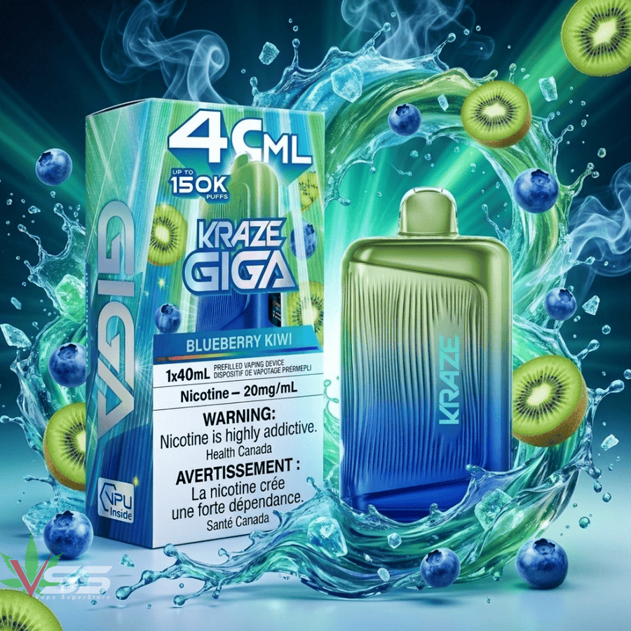 Kraze Giga 150K Disposable Vape-Blueberry Kiwi Ice 150000 Puffs / 20mg Winkler Vape SuperStore and Bong Shop Manitoba Canada