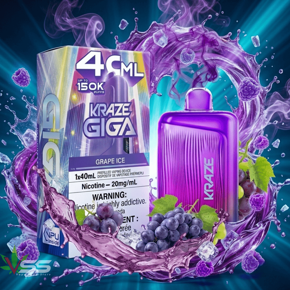 Kraze Giga 150K Disposable Vape-Grape Ice 150000 Puffs / 20mg Winkler Vape SuperStore and Bong Shop Manitoba Canada