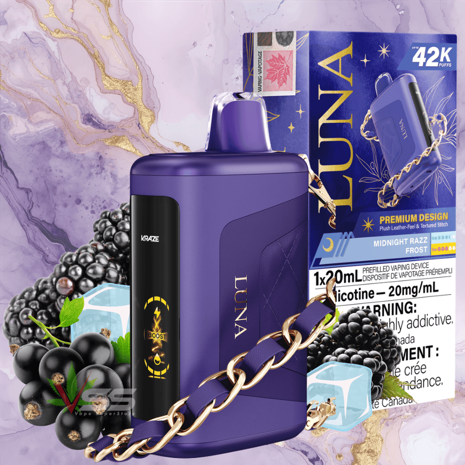 Kraze Luna 42k Disposable Vape - Midnight Razz Frost Winkler Vape SuperStore and Bong Shop Manitoba Canada