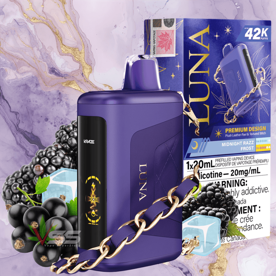 Kraze Luna 42k Disposable Vape - Midnight Razz Frost Winkler Vape SuperStore and Bong Shop Manitoba Canada