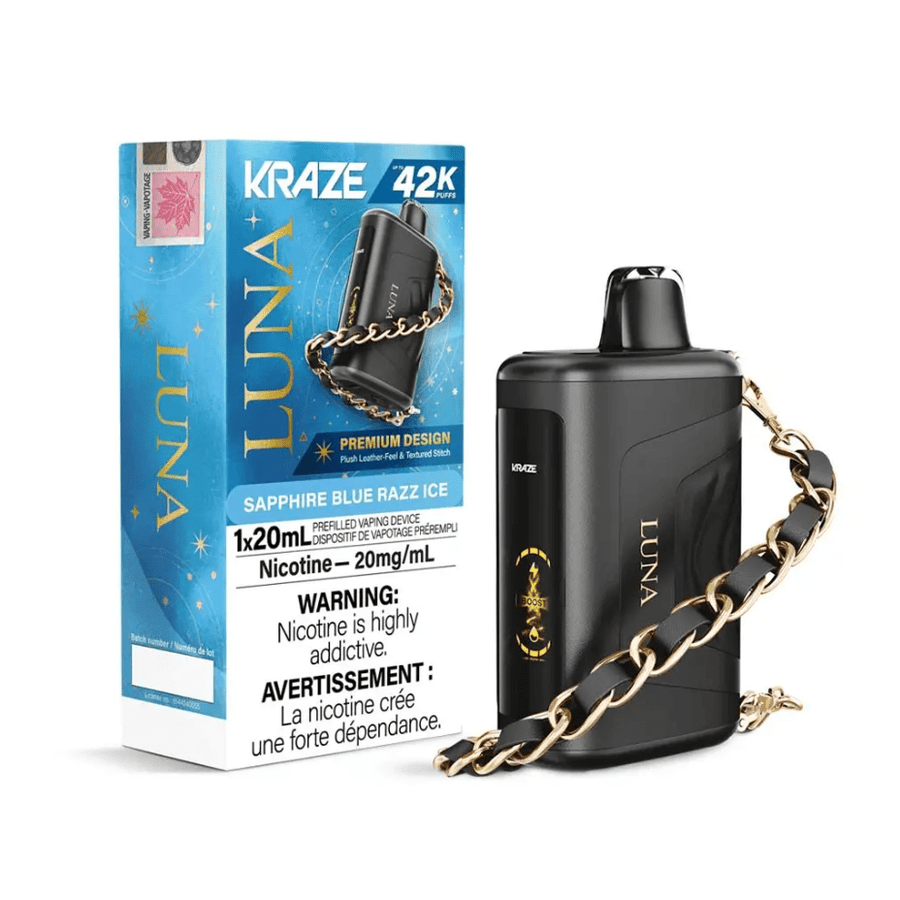 Kraze Luna 42K Disposable Vape-Sapphire Blue Razz Ice Winkler Vape SuperStore and Bong Shop Manitoba Canada
