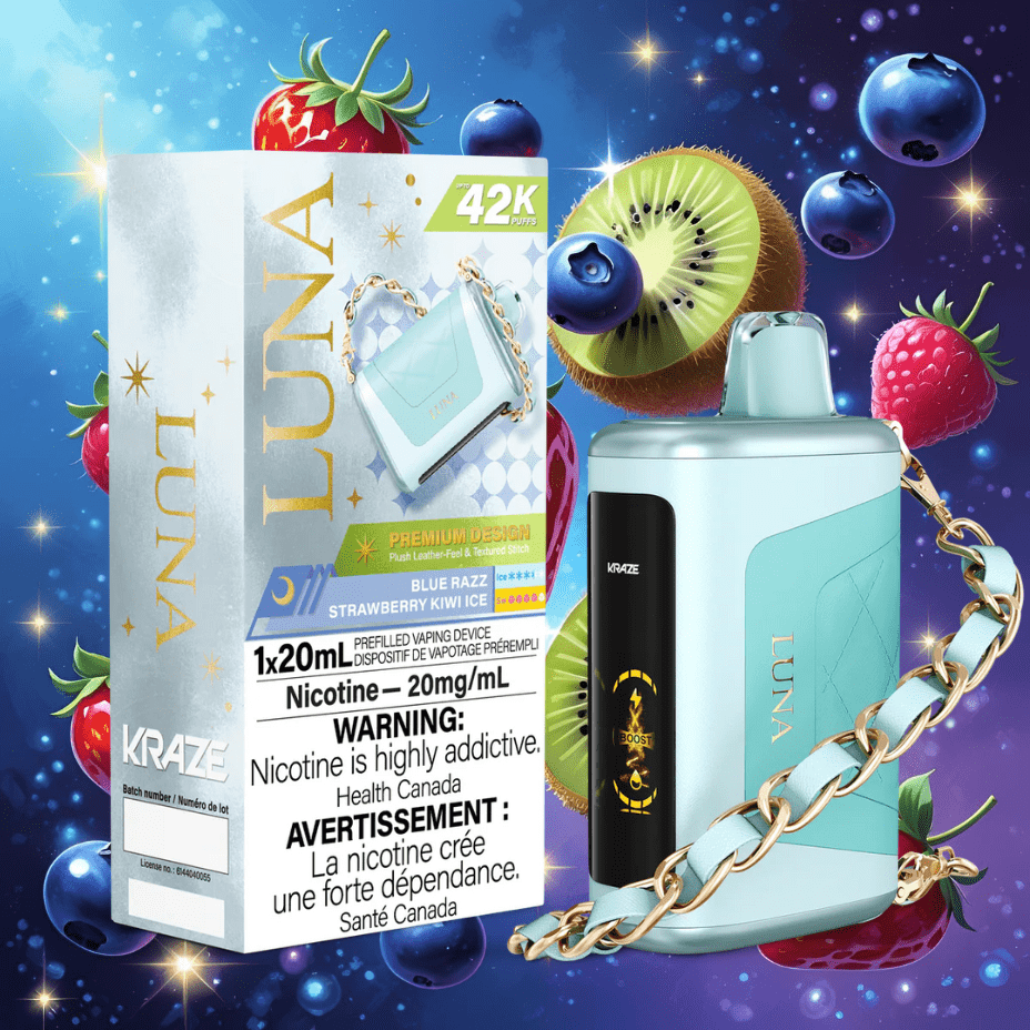 Kraze Luna Disposable Vape-Blue Razz Strawberry Kiwi Ice Winkler Vape SuperStore and Bong Shop Manitoba Canada