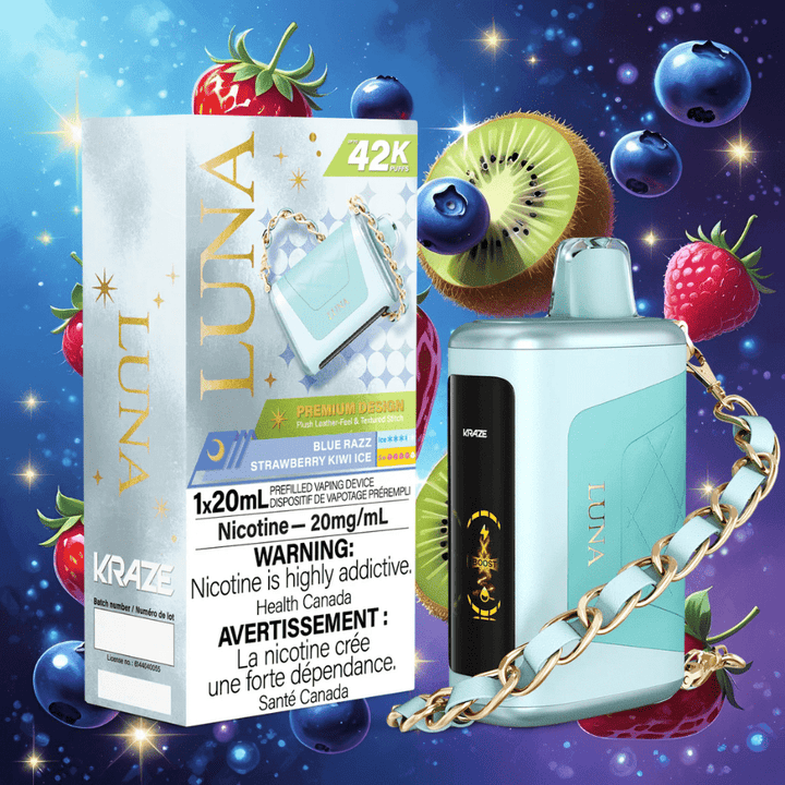 Kraze Luna Disposable Vape-Blue Razz Strawberry Kiwi Ice Winkler Vape SuperStore and Bong Shop Manitoba Canada