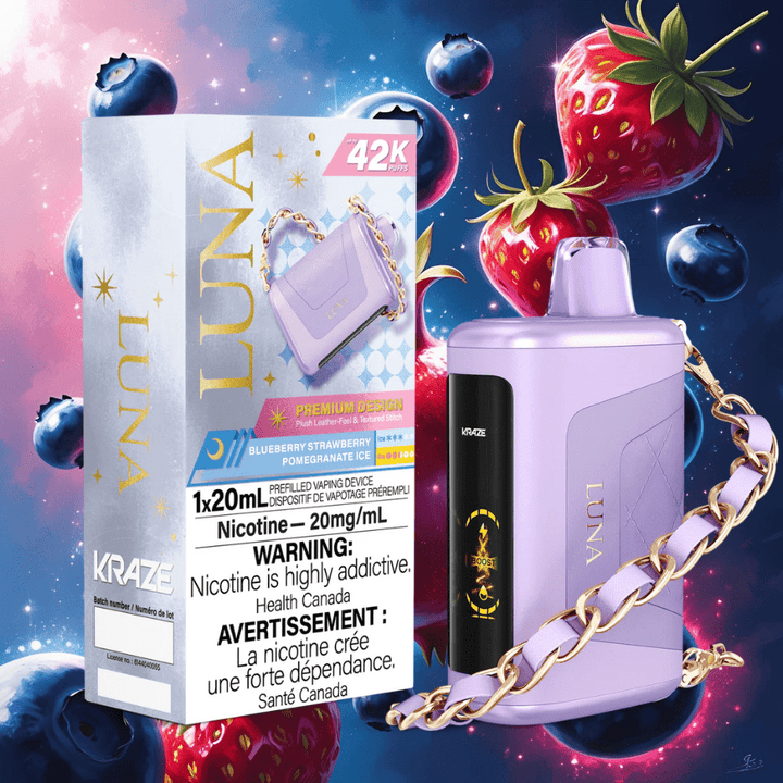 Kraze Luna Disposable Vape-Blueberry Strawberry Pomegranate Ice Winkler Vape SuperStore and Bong Shop Manitoba Canada