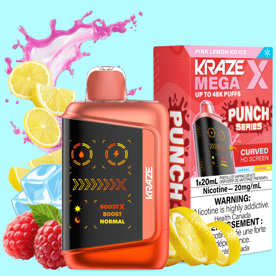 Kraze Mega X 48K Disposable Vape - Punch Series Pink Lemon KO Ice 48000 Puffs / 20mg Winkler Vape SuperStore and Bong Shop Manitoba Canada