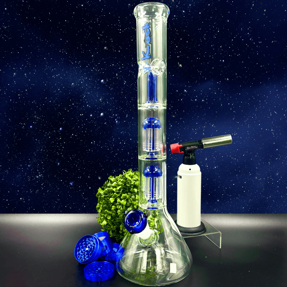 Kush Glass 7mm Dual Tree Perc Beaker Bong 18" Blue Winkler Vape SuperStore and Bong Shop Manitoba Canada
