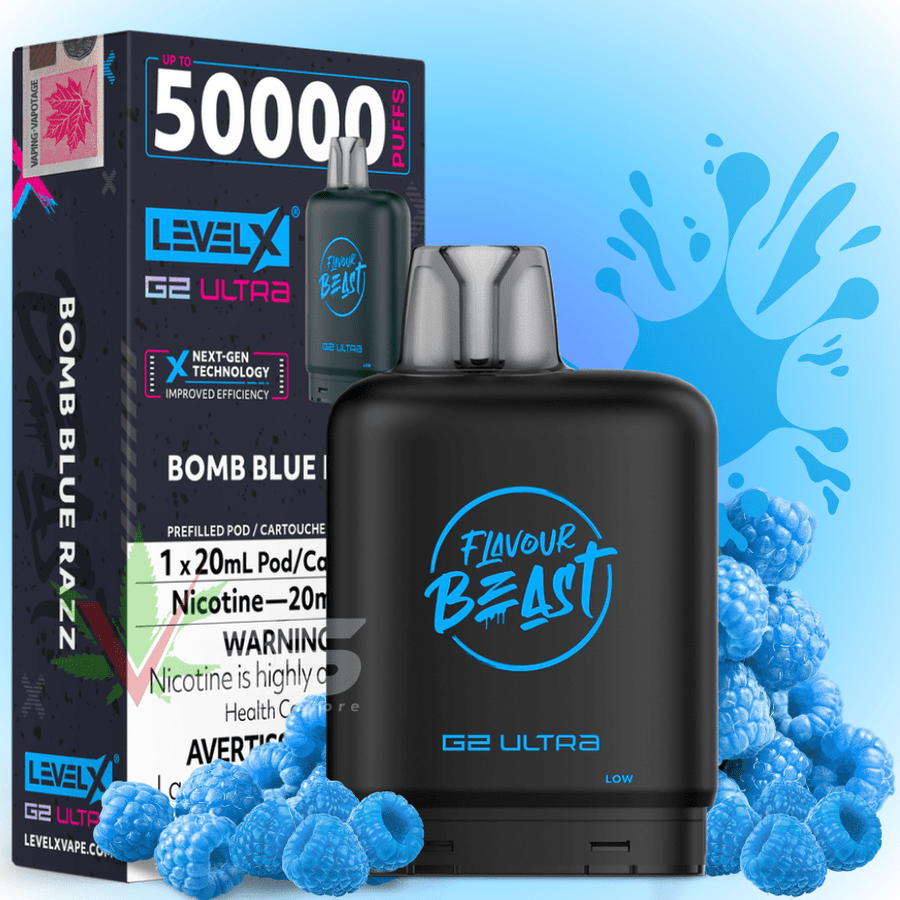 Level X G2 Ultra Flavour Beast Pod 50k-Bomb Blue Razz 50000 / 20mg Winkler Vape SuperStore and Bong Shop Manitoba Canada