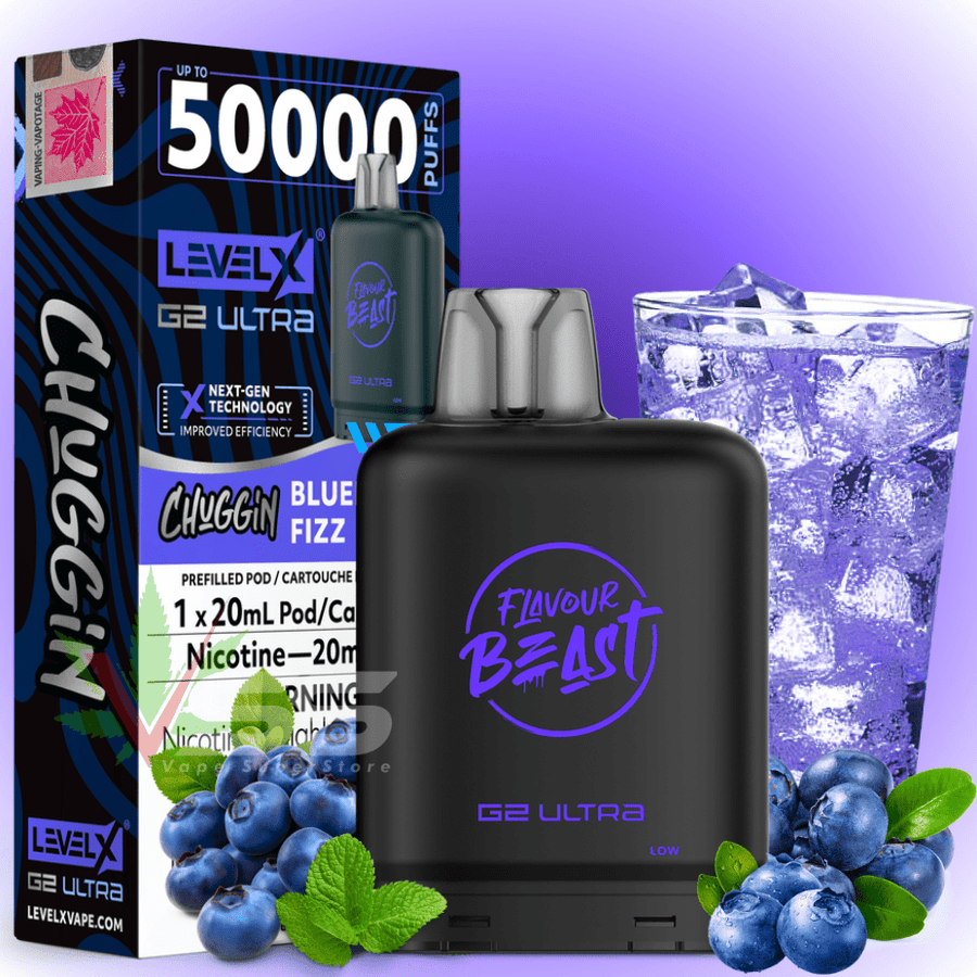 Level X G2 Ultra Flavour Beast Pod 50k-Chuggin' Blueberry Sparkle Iced 20mg / 50000 Winkler Vape SuperStore and Bong Shop Manitoba Canada