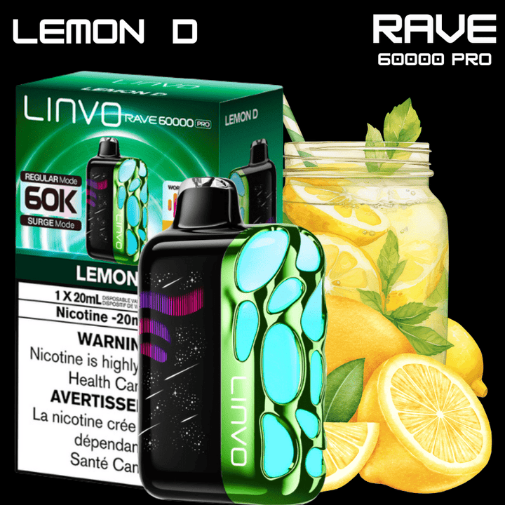 Linvo Rave 60k Disposable Vape-Lemon D 60000 Puffs / 20mg Winkler Vape SuperStore and Bong Shop Manitoba Canada