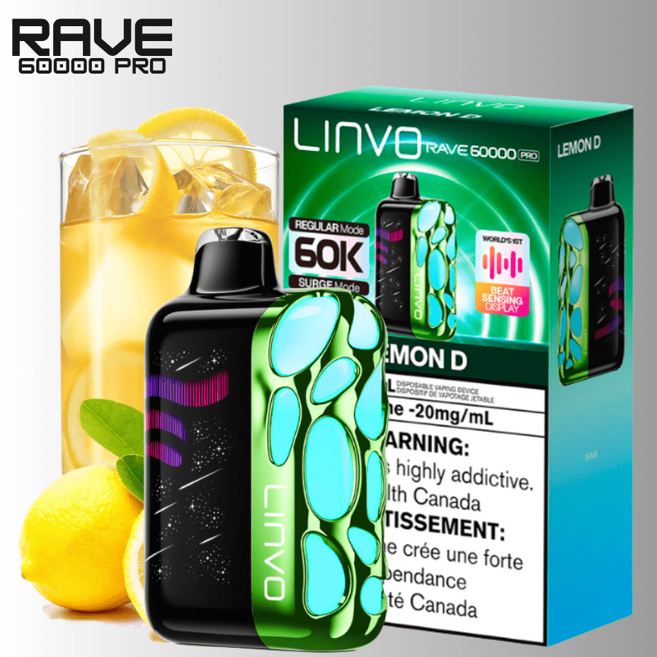Linvo Rave 60k Disposable Vape-Lemon D 60000 Puffs / 20mg Winkler Vape SuperStore and Bong Shop Manitoba Canada