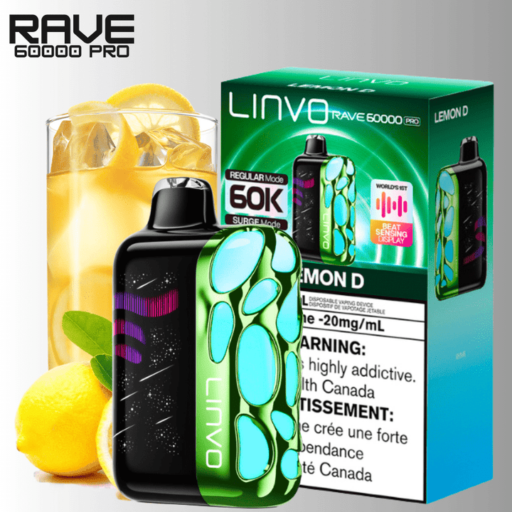 Linvo Rave 60k Disposable Vape-Lemon D 60000 Puffs / 20mg Winkler Vape SuperStore and Bong Shop Manitoba Canada