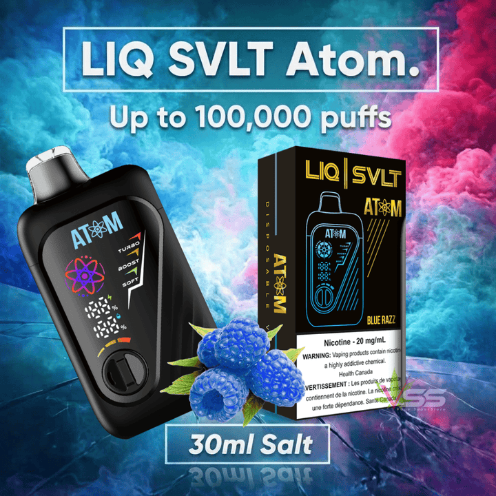 LIQ SVLT Atom 100K Disposable Vape-Blue Razz Winkler Vape SuperStore and Bong Shop Manitoba Canada